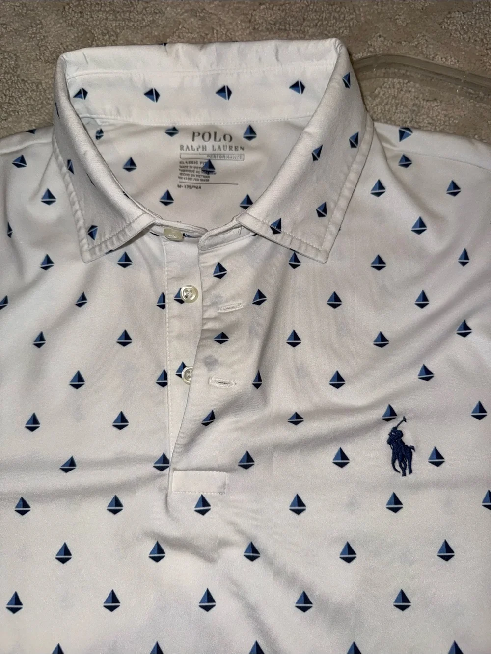 Polo by Ralph Lauren White Polo with Navy Sailboat Motif